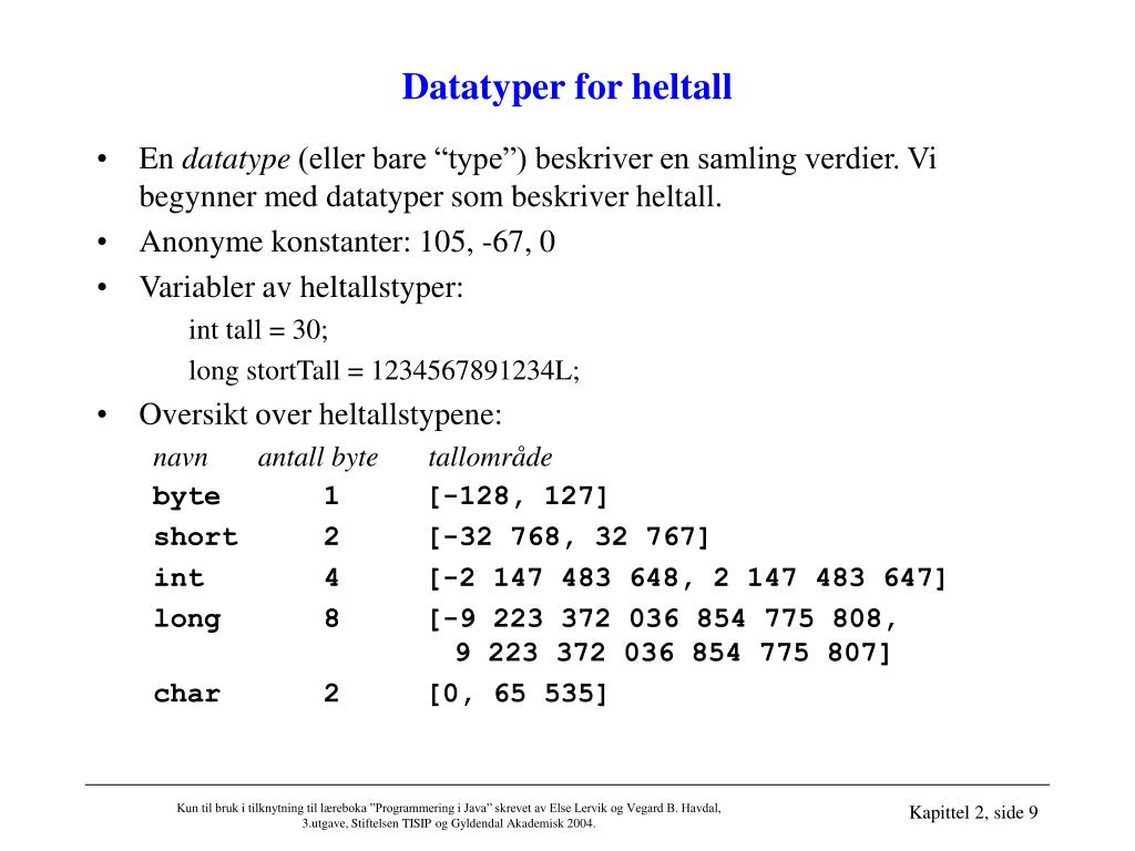 PPT - Variabler, datatyper og uttrykk PowerPoint Presentation, free  download - ID:3761535