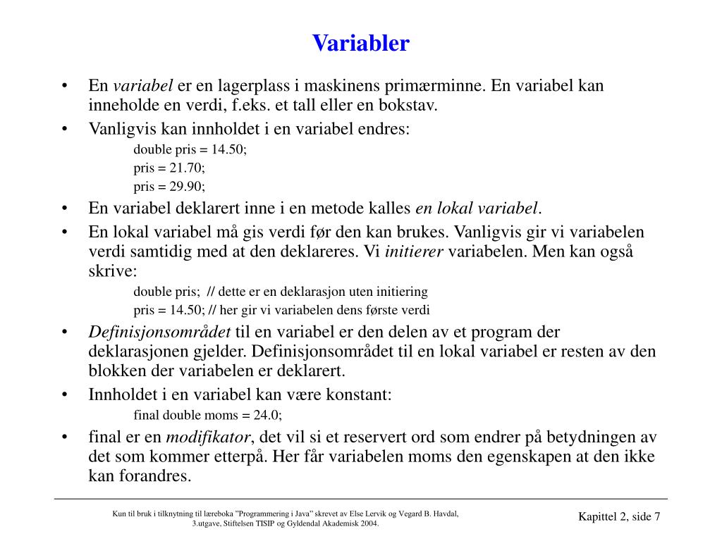 PPT - Variabler, datatyper og uttrykk PowerPoint Presentation, free  download - ID:3761535