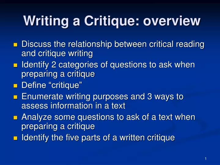 Ppt Writing A Critique Overview Powerpoint Presentation Free Download Id 3762083