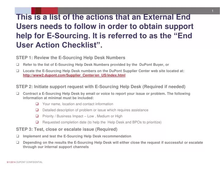 PPT STEP 1 Review the ESourcing Help Desk Numbers PowerPoint