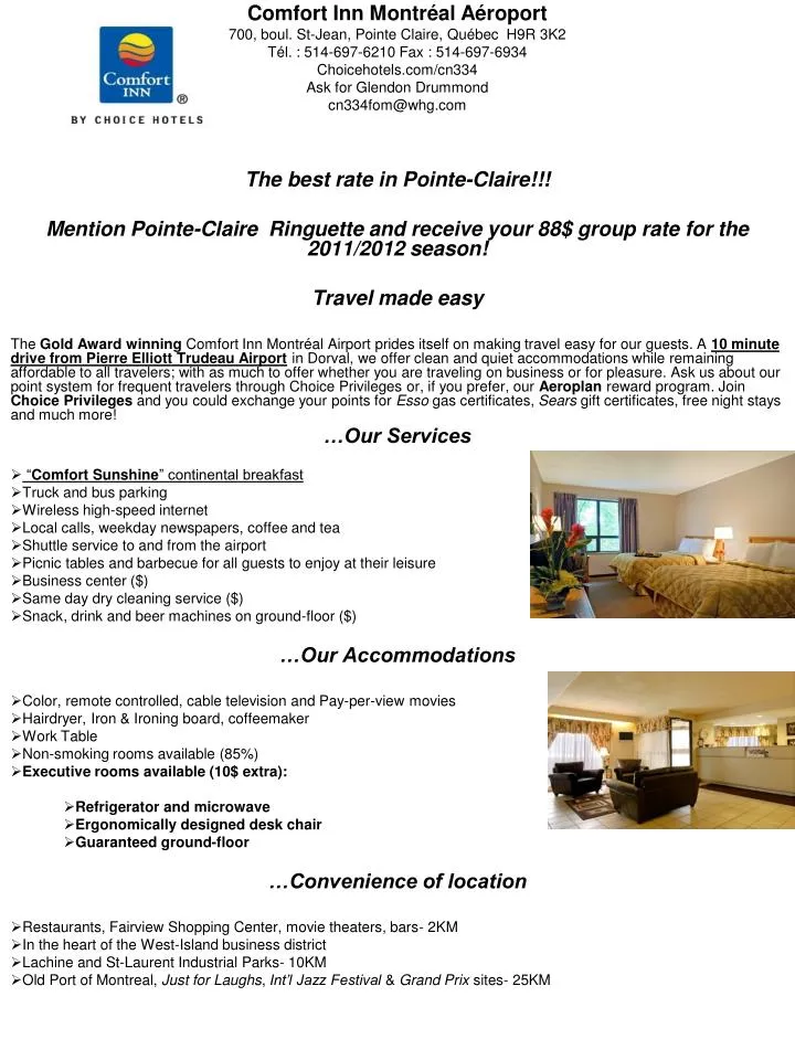 Ppt Comfort Inn Montreal Aeroport 700 Boul St Jean Pointe