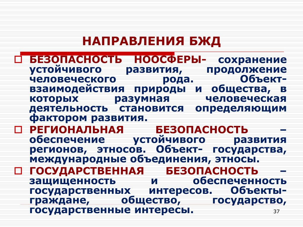 Общие принципы жизнедеятельности. Направления БЖД. Основные направления БЖД. Безопасность ноосферы БЖД. Метод обеспечения БЖД.