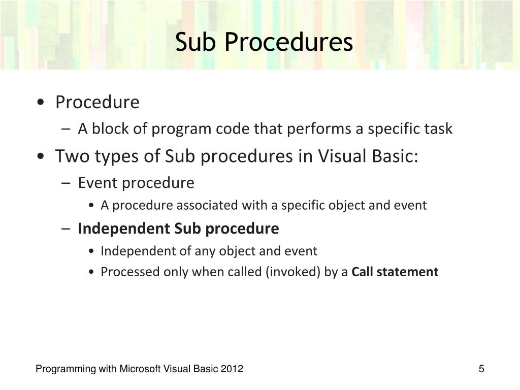 PPT - Chapter 7: Sub and Function Procedures PowerPoint Presentation ...