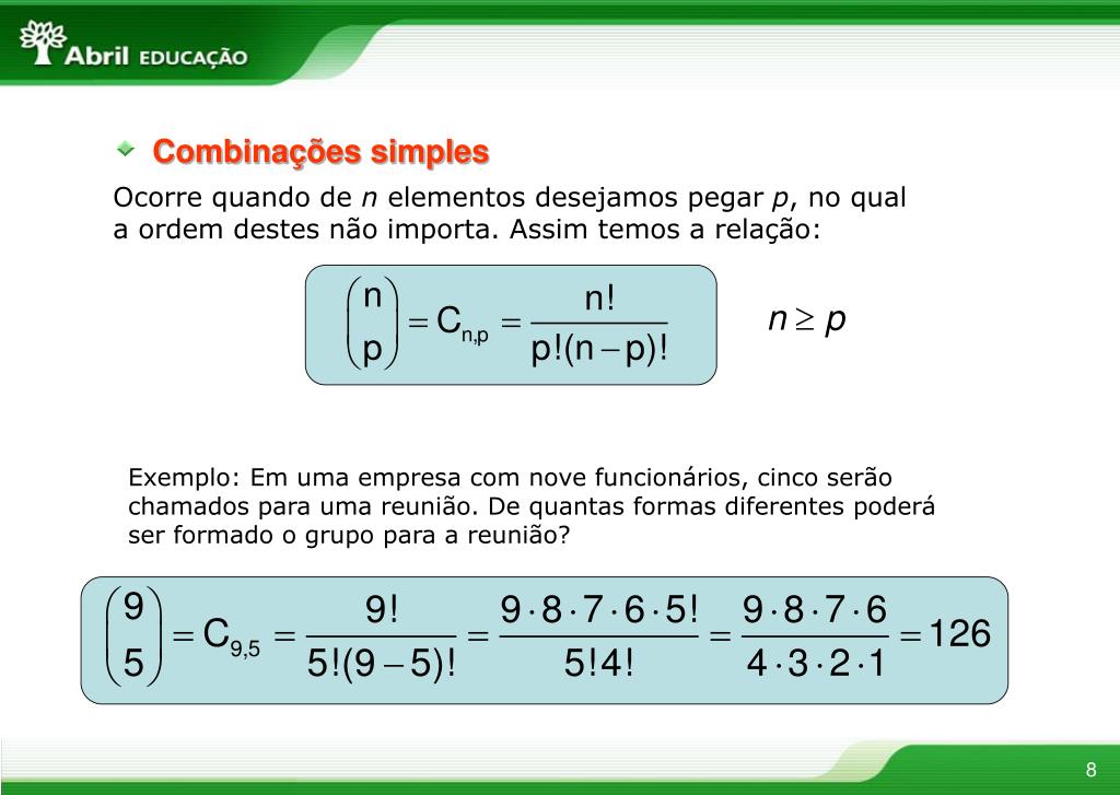 COMBINAÇÃO SIMPLES, ANÁLISE COMBINATÓRIA