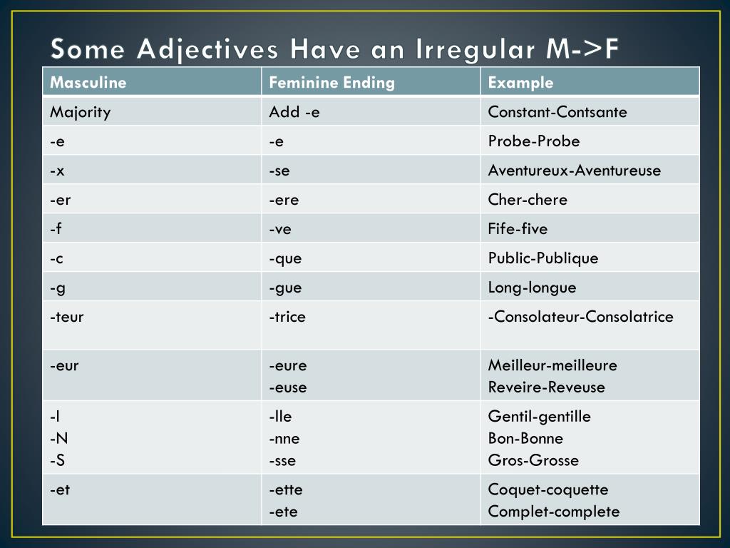 Irregular Adjectives Worksheet French