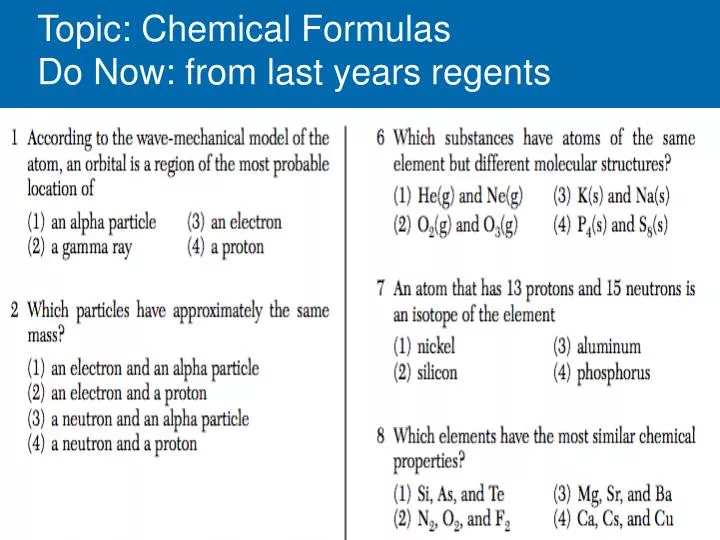 PPT Topic Chemical Formulas Do Now from last years regents PowerPoint Presentation ID3808317