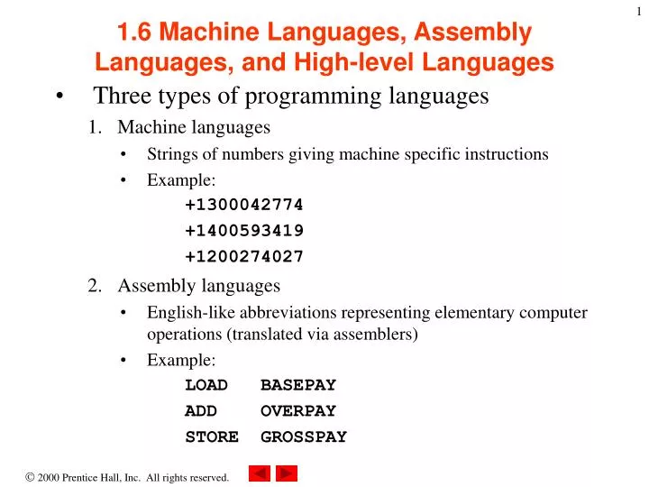 PPT 1.6 Machine Languages, Assembly Languages, and Highlevel