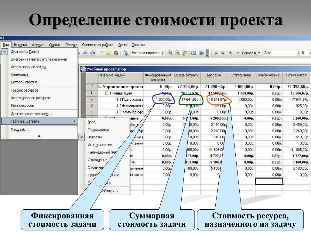 Стоимость проекта это определение