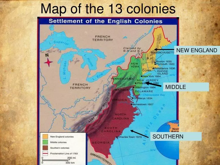 map of the 13 colonies n.