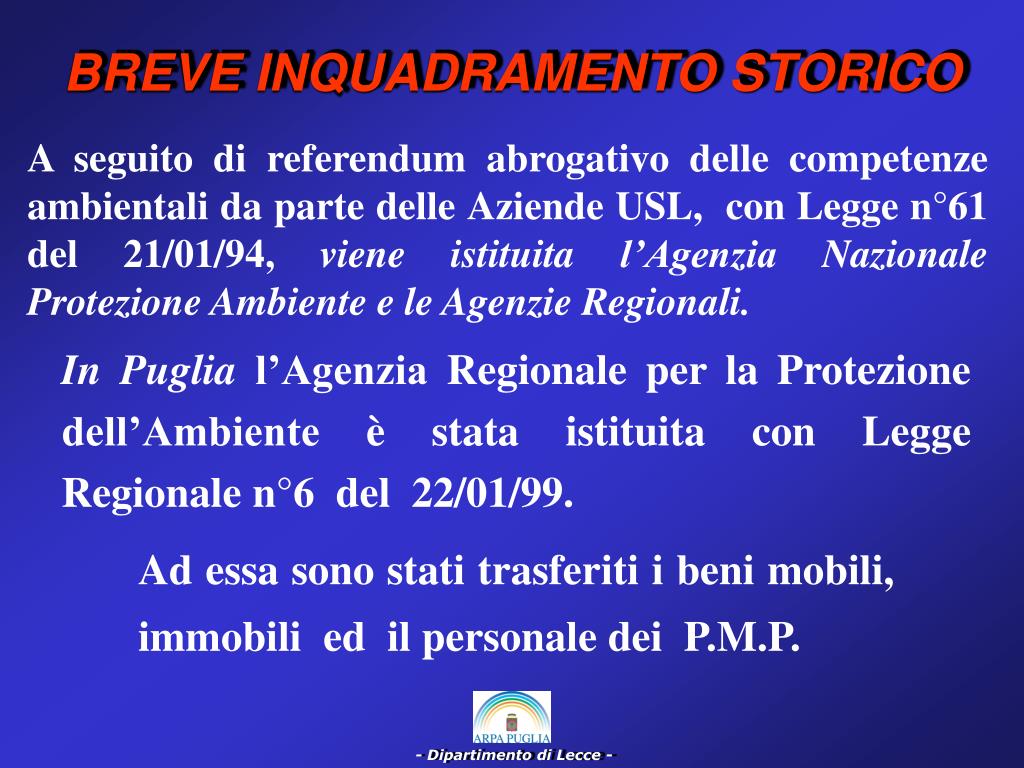 PPT - RUOLO DELL'AGENZIA REGIONALE PROTEZIONE AMBIENTE (A.R.P.A.)  PowerPoint Presentation - ID:3827533