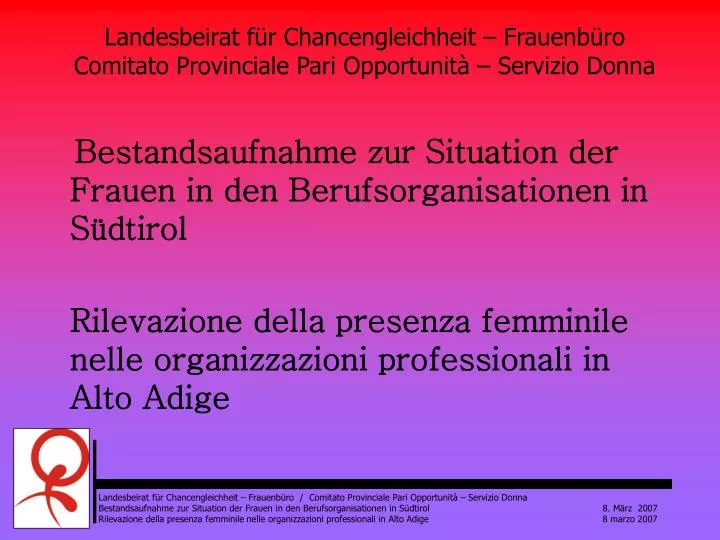 PPT - Bestandsaufnahme Zur Situation Der Frauen In Den ...