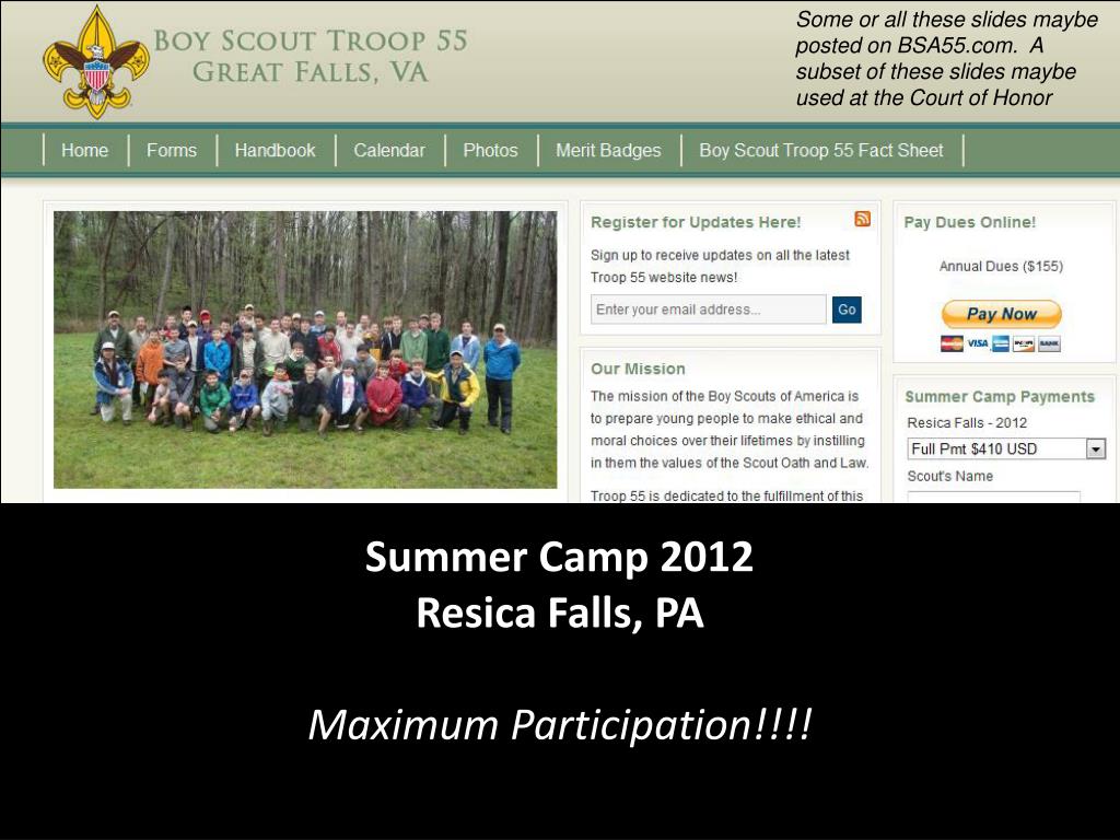 PPT Summer Camp 2012 Resica Falls, PA Maximum Participation