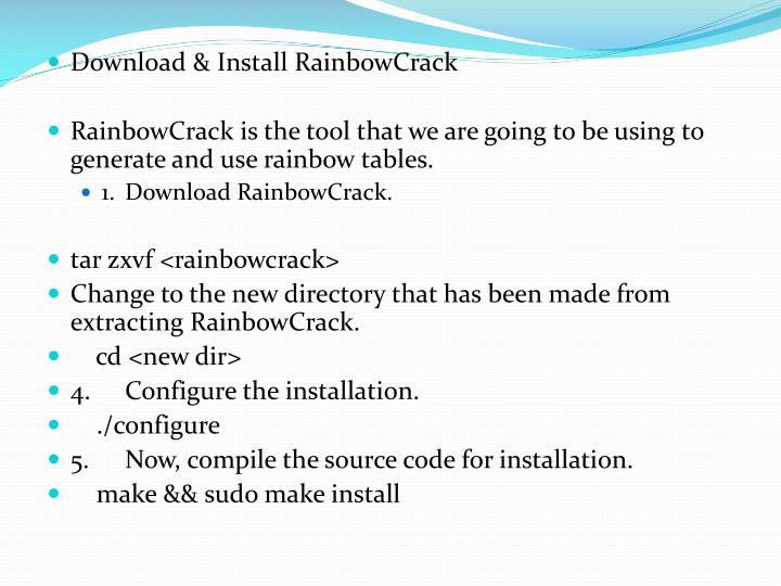 Install rainbowcrack kali