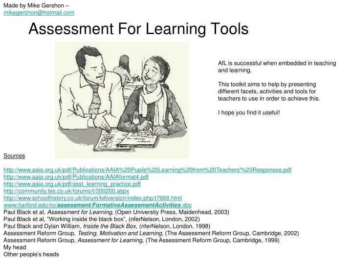 assessment for learning tools n.