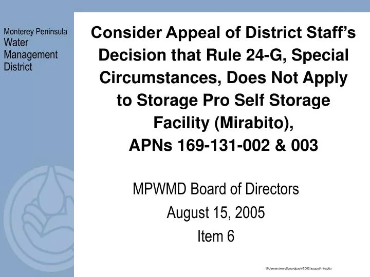 mpwmd board of directors august 15 2005 item 6 n.