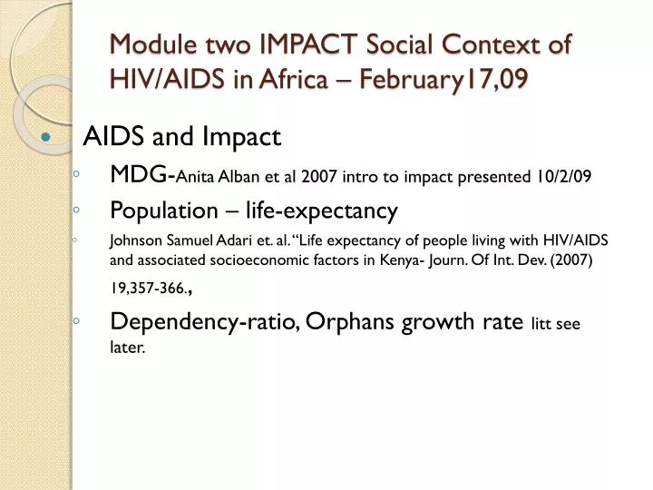 PPT - Module two IMPACT Social Context of HIV/AIDS in Africa ...