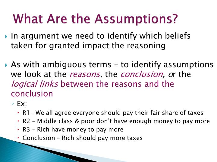 examples of assumptions in critical thinking
