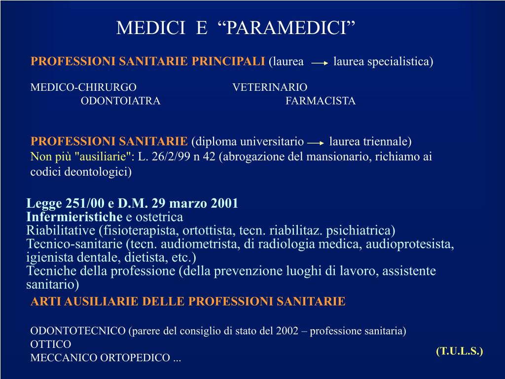 PPT - PROFESSIONI SANITARIE PRINCIPALI (laurea laurea specialistica)  PowerPoint Presentation - ID:3847494