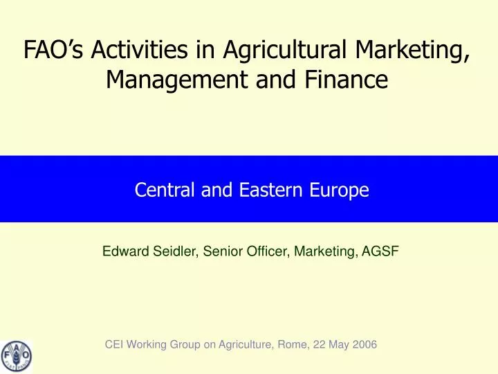 fao s activities in agricultural marketing management and finance n.