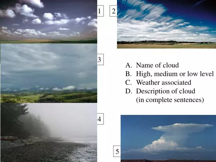 PPT - Name of cloud High, medium or low level Weather associated ...