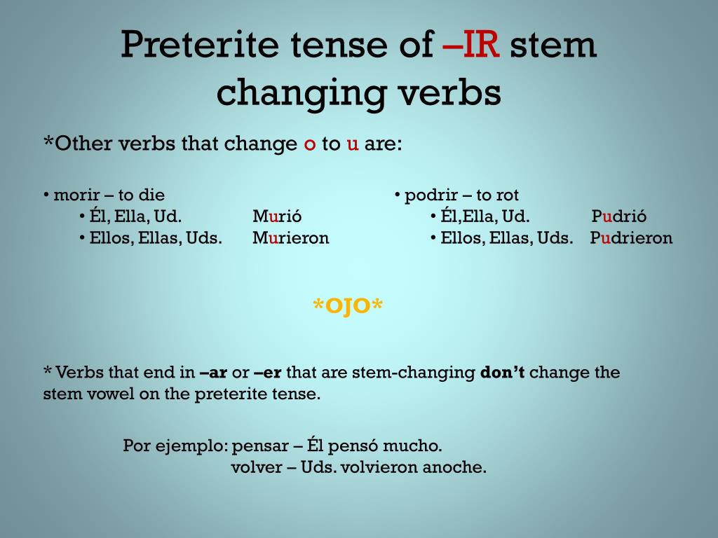 PPT - Irregular Verbs in the Preterite Tense PowerPoint Presentation ...