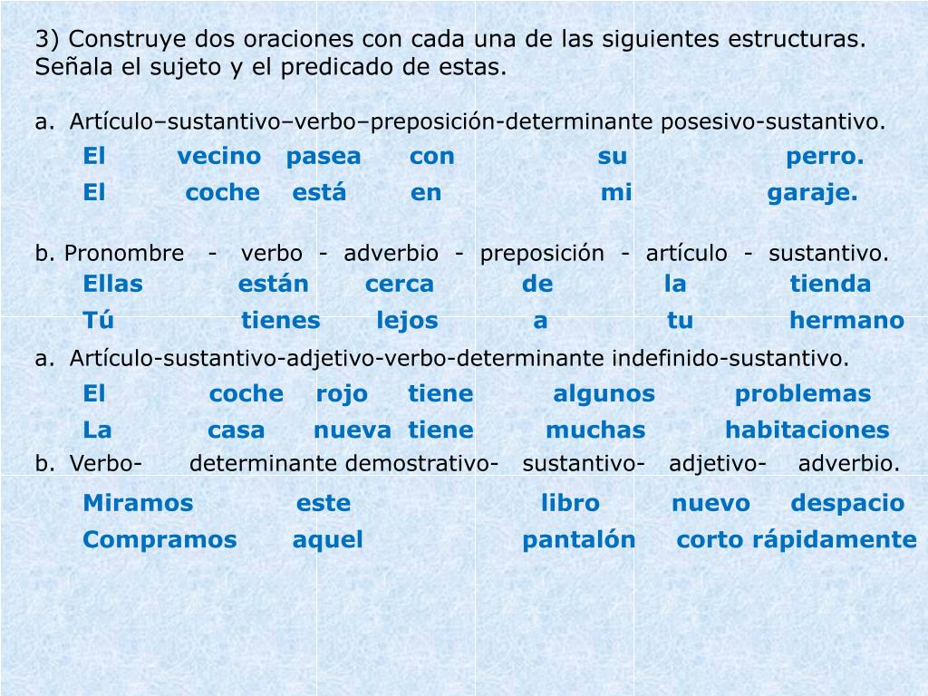 Ejemplos De Oraciones Con Articulo Sustantivo Adjetivo Y Verbo The