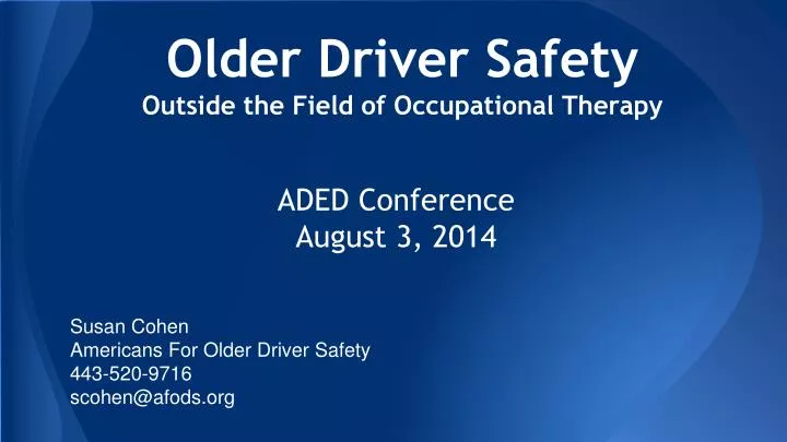 older driver safety outside the field of occupational therapy n.