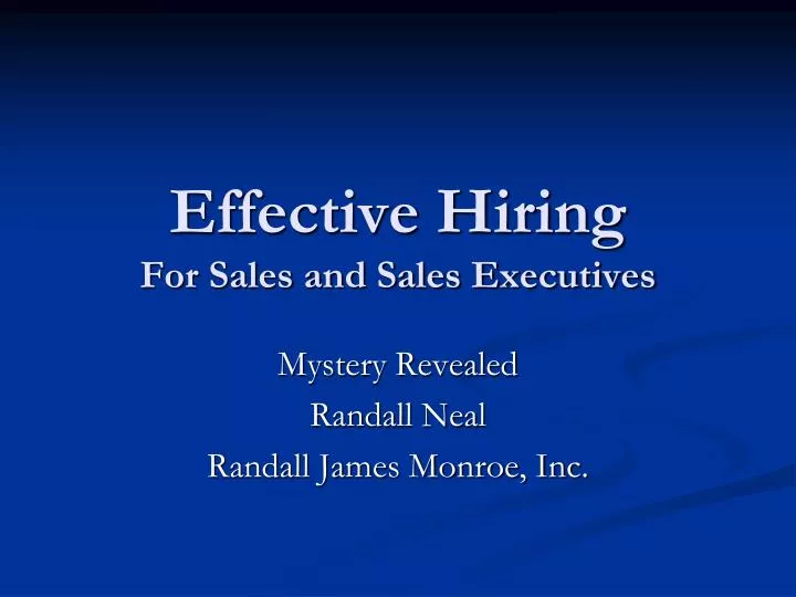 effective hiring for sales and sales executives n.