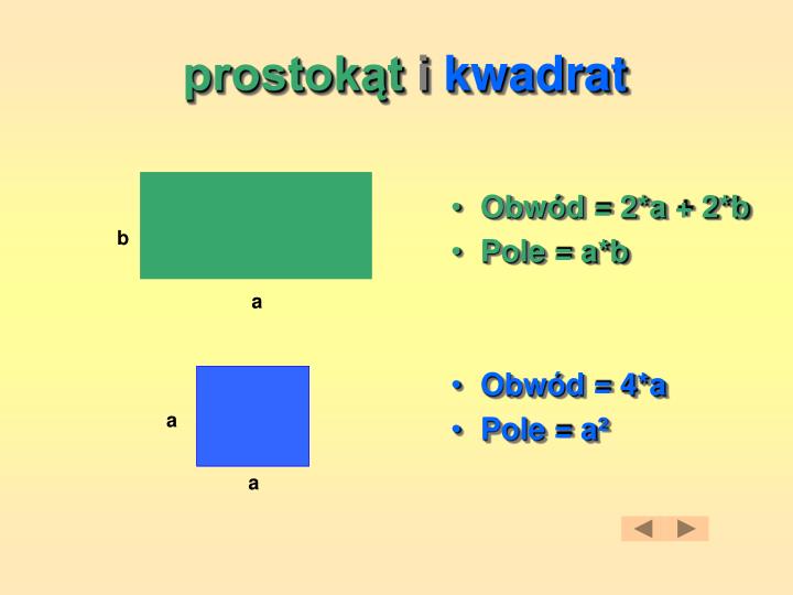 Prostokąty I Kwadraty Klasa 5 PPT - Pola i obwody prostokąt i kwadrat równoległobok i romb trójkąt