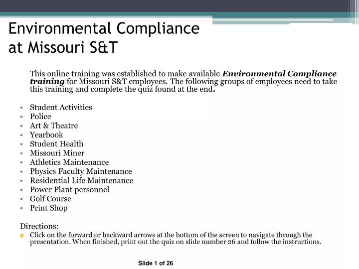 environmental compliance at missouri s t n.