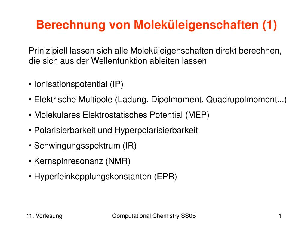 PPT - Berechnung von Moleküleigenschaften (1) PowerPoint ...