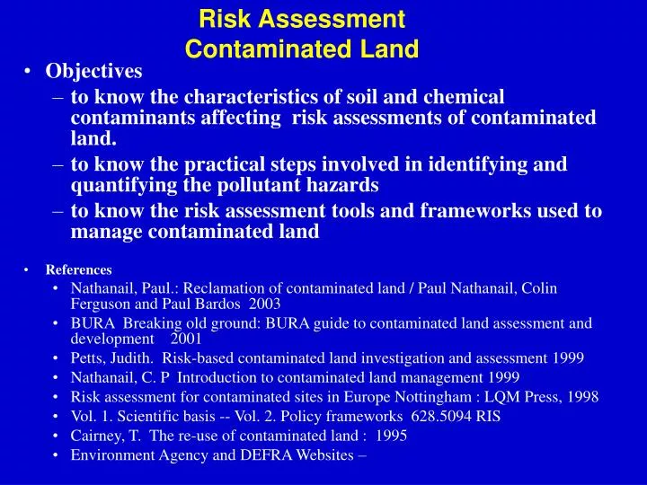 risk assessment contaminated land n.