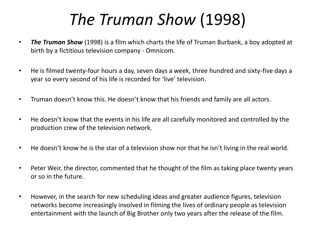 The Truman Show (1998) Mise en scene - ppt video online download