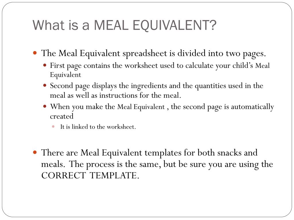 PPT - Creating Meal Equivalents with Microsoft Excel PowerPoint ...