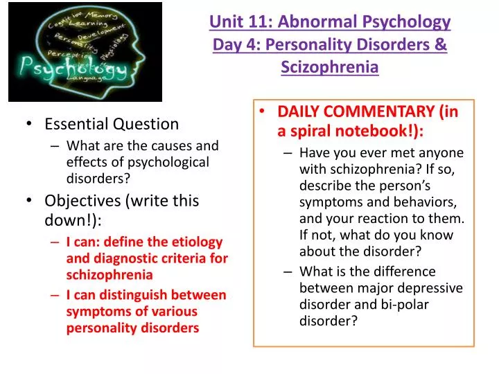 abnormal psychology schizophrenia Paranoid schizophrenia responds very well to medication and has the best prognosis of all the subtypes antipsychotic side effects include: motor side effects, for example pseudoparkinsonism (shake uncontrollably), bradykinesia, rigidity, & tardive dyskinesia, seizures, anticholinergic effects, antihistaminic effects, & neuroleptic malignant. abnormal psychology schizophrenia Paranoid schizophrenia responds very well to medication and has the best prognosis of all the subtypes antipsychotic side effects include: motor side effects, for example pseudoparkinsonism (shake uncontrollably), bradykinesia, rigidity, & tardive dyskinesia, seizures, anticholinergic effects, antihistaminic effects, & neuroleptic malignant.