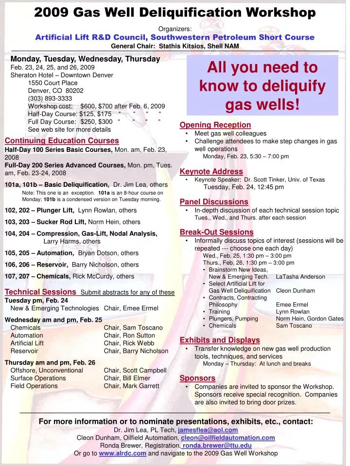 Ppt 2009 Gas Well Deliquification Workshop Organizers - 