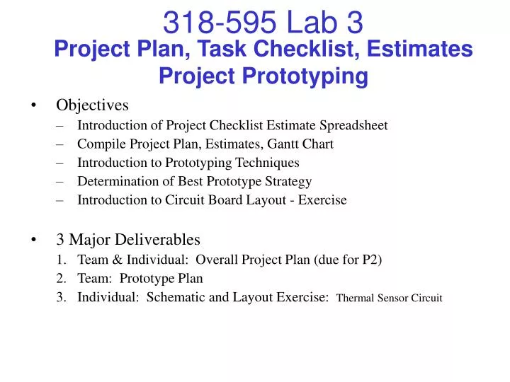 PPT - Project Plan, Task Checklist, Estimates Project ...