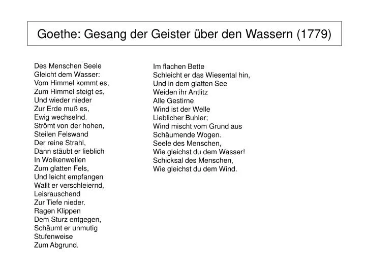 Gesang Der Geister über Den Wassern PPT - Goethe: Gesang der Geister über den Wassern (1779) PowerPoint