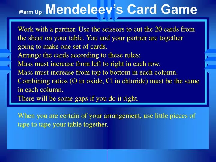 warm up mendeleev s card game n.