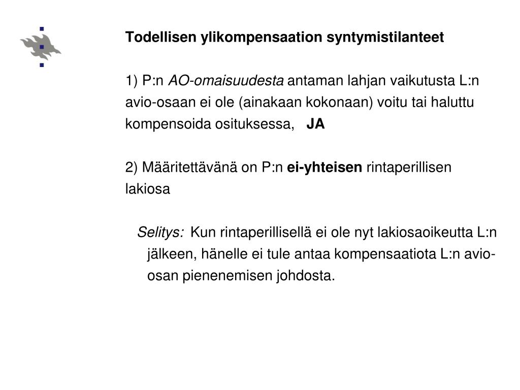 PPT - Jäämistöoikeuden laskennalliset ongelmat 2013 II Lakiosa  Yliopistonlehtori Tapani Lohi PowerPoint Presentation - ID:3902227