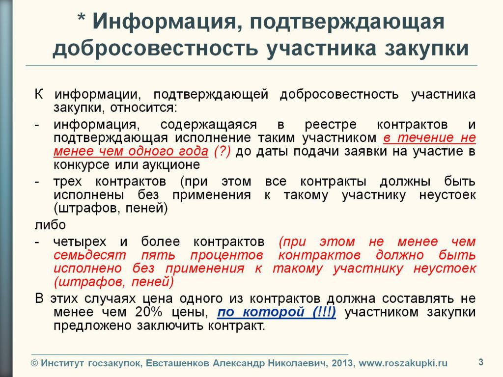 Требования к подтверждающий информации