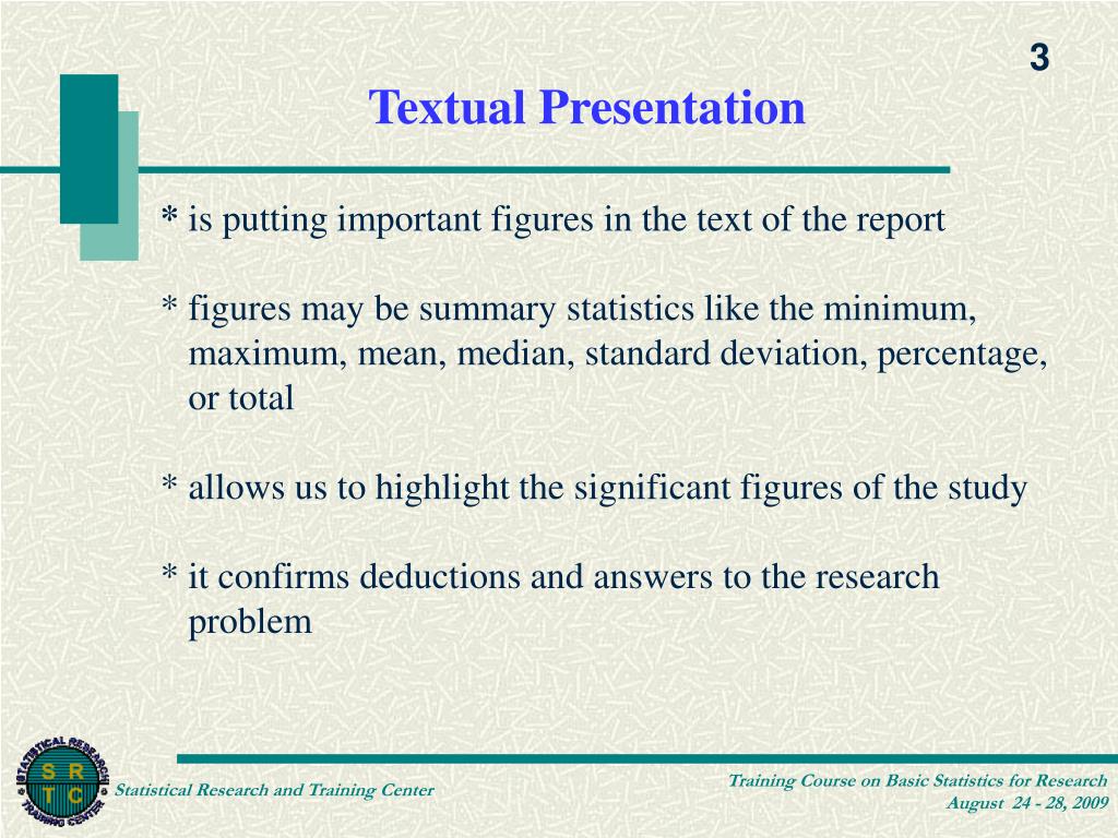 textual presentation data means