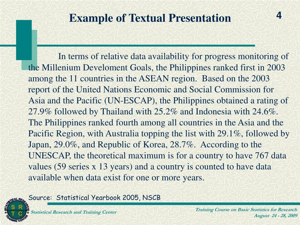 examples of textual presentation in statistics