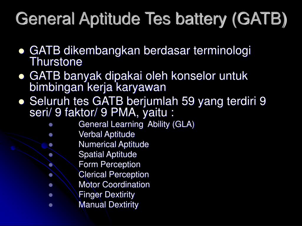The General Aptitude Test Battery Gatb Quizlet