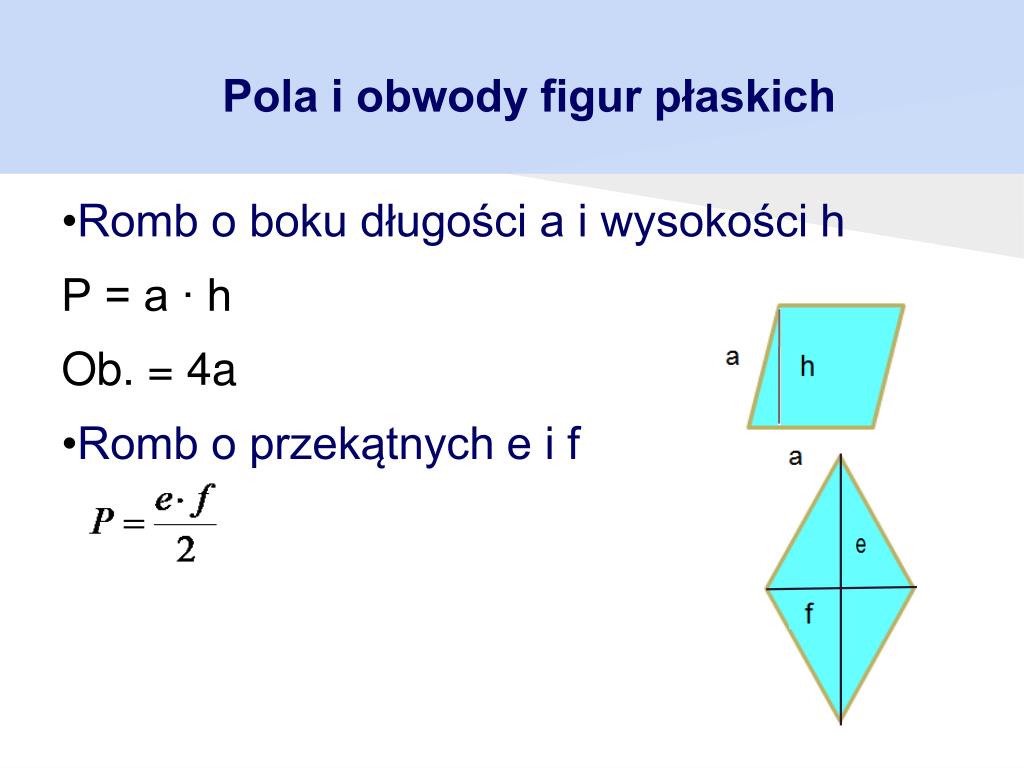 Pola Figur Płaskich Wzory Pdf PPT - Wzory na obliczanie pola powierzchni i obwodu figur płaskich