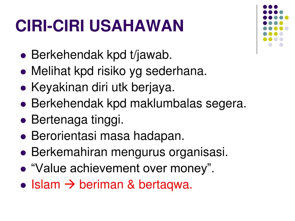 Berjaya ciri-ciri usahawan Usahawan Jaya
