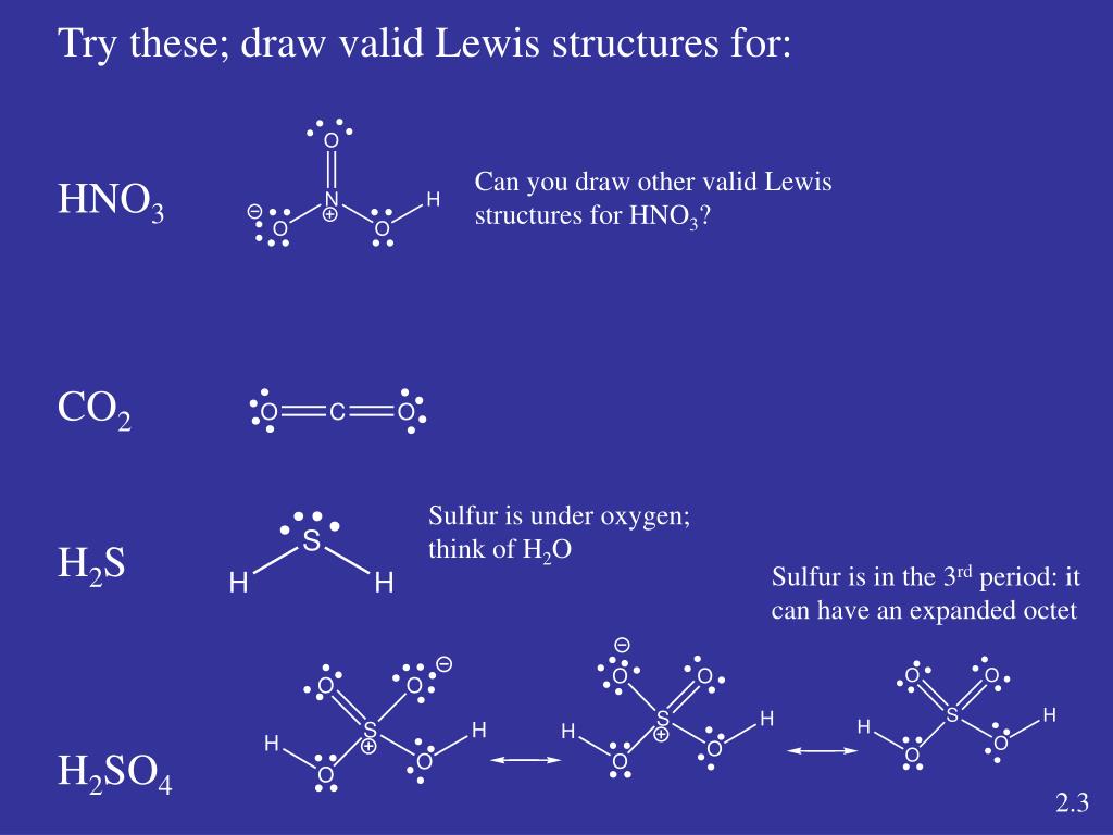 HNO3 CO2 H2S H2SO4 Can you draw other valid Lewis structures for HNO3? 