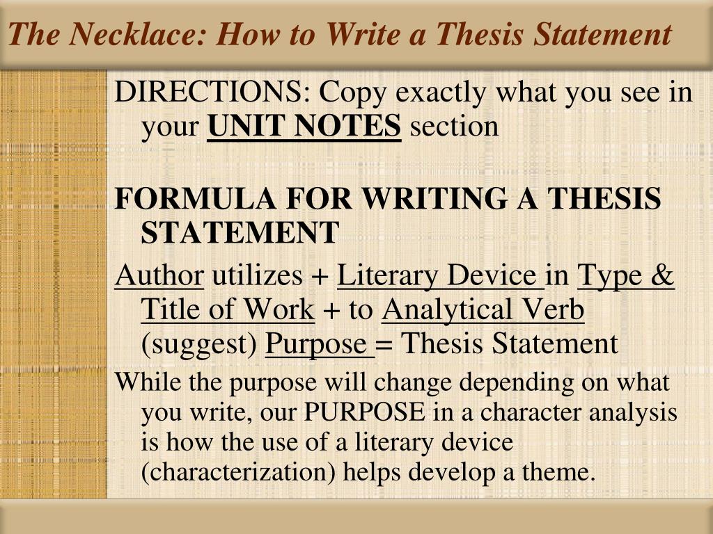the necklace book thesis statement