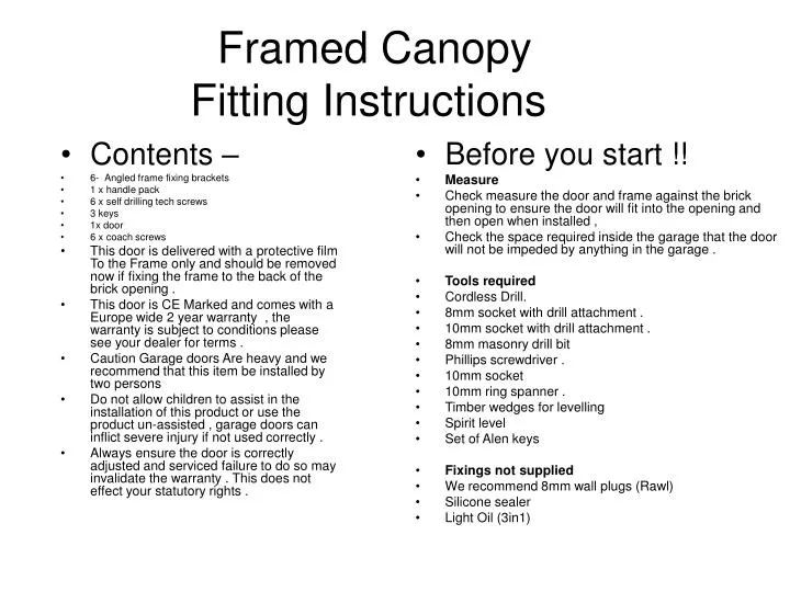 framed canopy fitting instructions n.