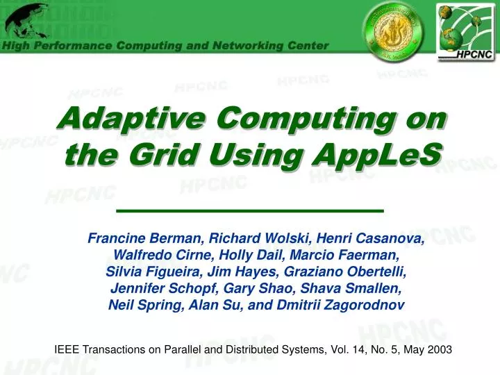 adaptive computing on the grid using apples n.